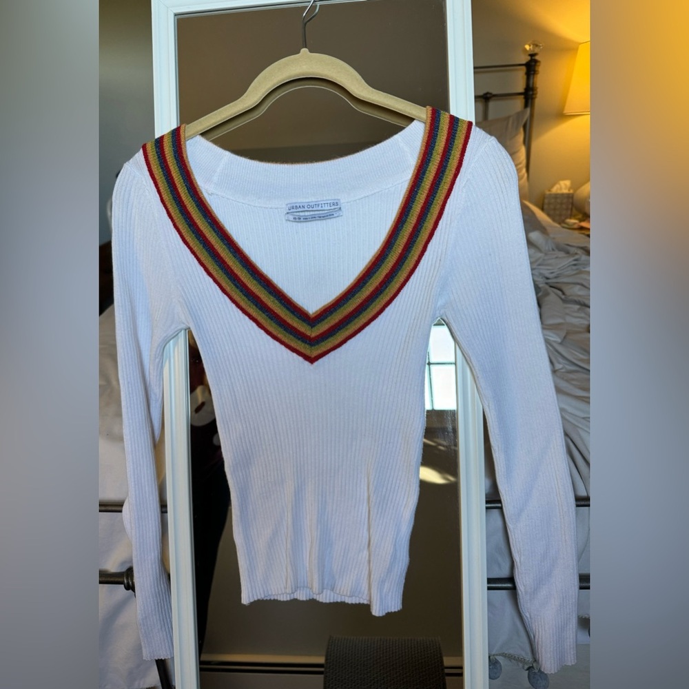 Urban Outfitters Long sleeve white shirt with rainbow colar trim